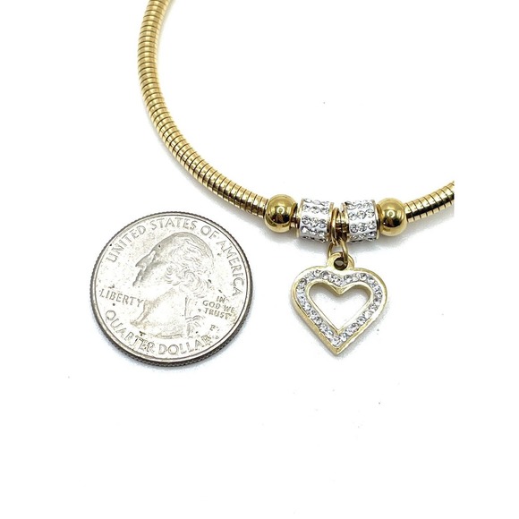 Swarovski Elements Gold Crystal Bangle Dangle Bracelet Open Heart Slider Charm - Picture 4 of 8